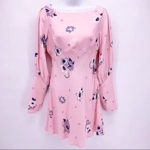 Free People Sunshadows Pink Rosebud Split Sleeves Mini Dress Sz 0